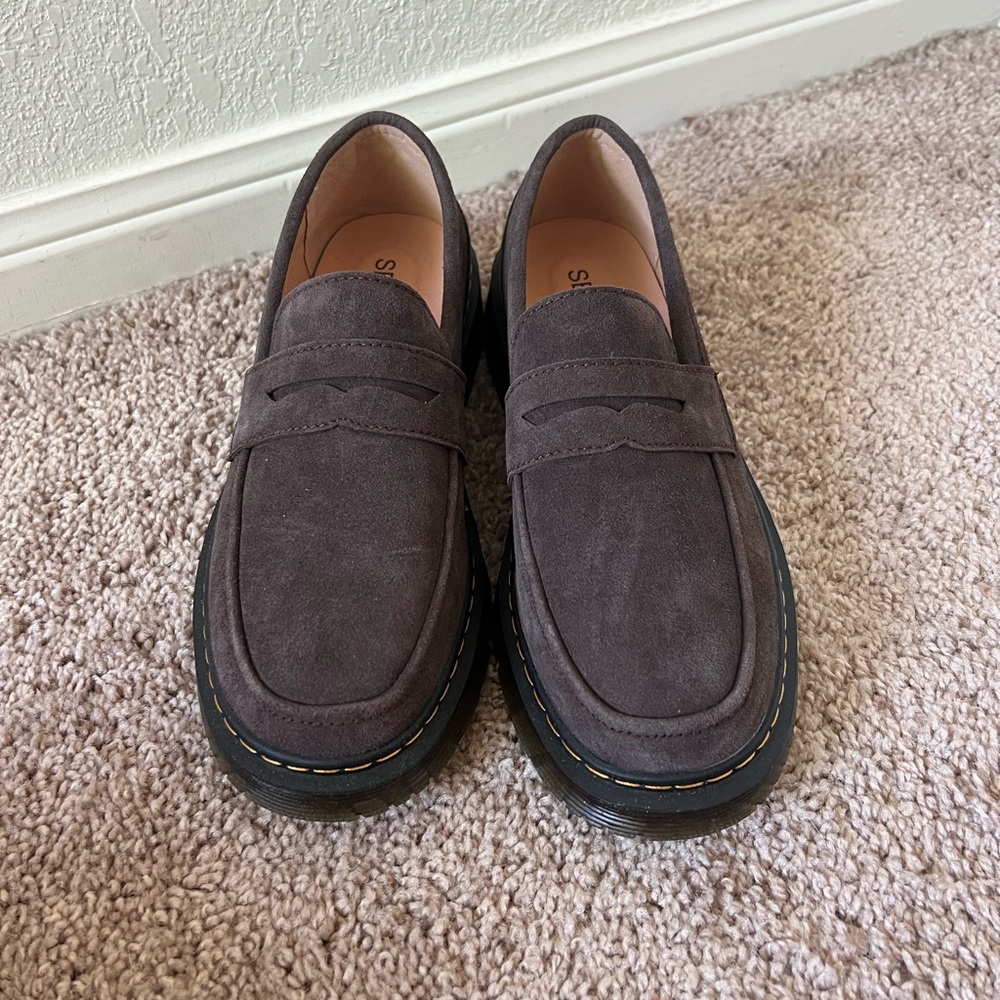 Women's Dark Brown Suede Penny Loafers